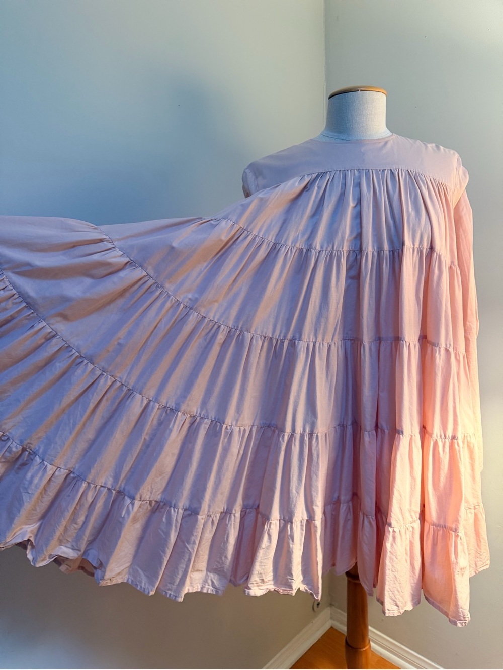 Merlette NYC Soliman Tunic Tiered Blush Pink Flare Cotton Mini Dress  Sz Small